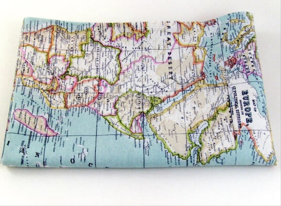 WORLD MAP 2 Designer Curtain Upholstery cotton fabric material -55"/140cm wide - Retro World Map Canvas - Light Blue