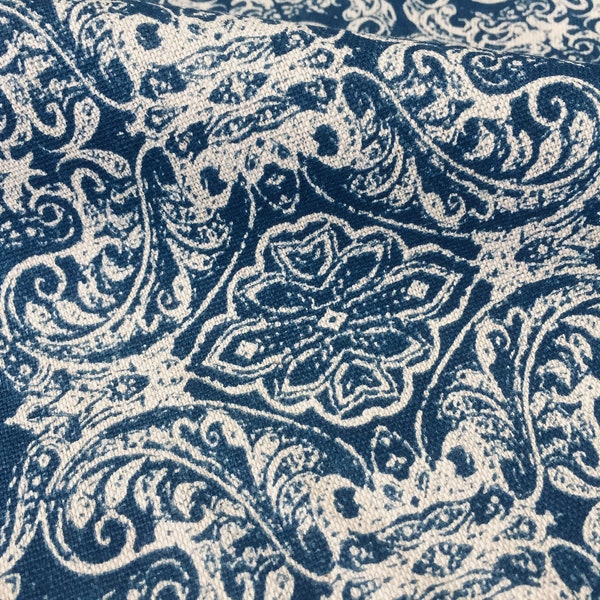 JACQUARD baroque floral vintage damassé impression tissu matériau pour rideaux rembourrage couture - 280 cm de large toile marine et crème