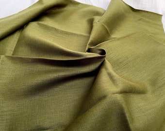 Soft Linen Fabric Material -  100% Linen for Home Decor, Curtains, Clothes - 140cm wide - Plain Khaki Green Linen