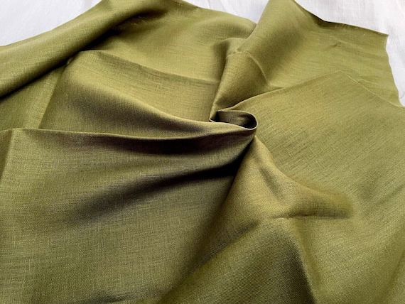 Weiches Leinenstoff Material - 100% Leinen für Heimdekoration, Vorhänge, Kleidung - 140cm breit - Einfarbig Khaki Grün