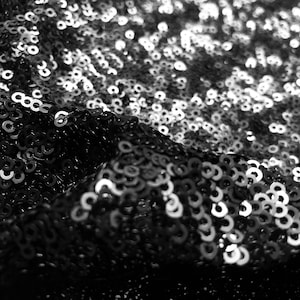 3mm Mini Sequins Fabric Material - 1 way stretch - 130cm or 51&quot; wide - Sparkling Paillettes - Matte Black