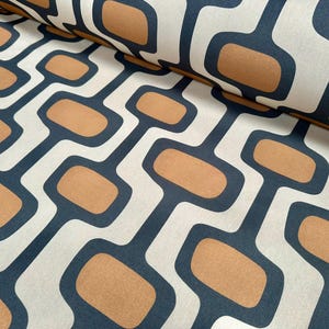 Retro jaren 70 katoenen stof geometrisch ontwerp vintage woondecoratie bekledingsmateriaal – terracotta en crème – 280 cm of 110" EXTRA breed afbeelding 4