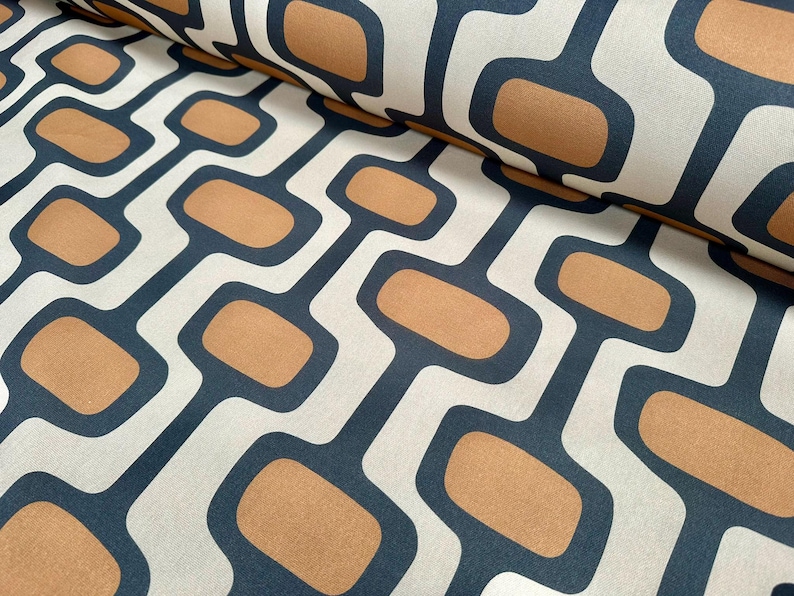 Retro jaren 70 katoenen stof geometrisch ontwerp vintage woondecoratie bekledingsmateriaal – terracotta en crème – 280 cm of 110" EXTRA breed afbeelding 4