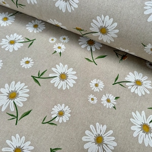 Madeliefje Bloemenprint Stof Linnen Look Woondecoratie Gordijn Bekleding Culla Gele Kamille Materiaal - 140 cm breed canvas 55"/140 cm