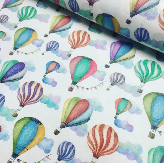 White Hot Air Balloon Print Cotton Material Fabric For Dress Etsy