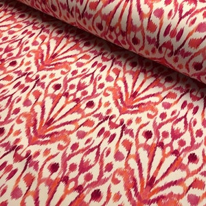 Pink Ikat Floral Fan Damask Flower Fabric Geometric Paisley Cotton Material Curtain Upholstery Home Decor - 110"/280cm Wide