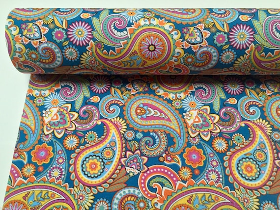 Blue Paisley Designer Cotton Fabric, Floral Paisley Print – Ideal for Curtains, Home Decor & Upholstery, 55″ Wide (Sold by the Metre)