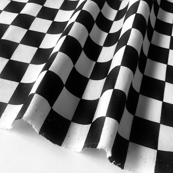 BLACK & WHITE Chef's Check Carnival Polycoton Geometric Uniform Tablier Classic Checked Plaid Vingham Chess - Toile 140cm de large