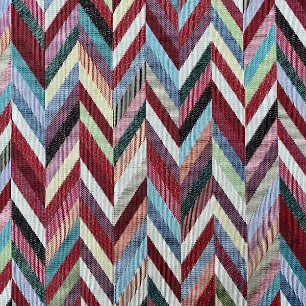 Chevron Woven Gobelin Fabric Home Decor Tapestry Material for Curtains, Upholstery  - 55"/140cm Wide - Multicolour