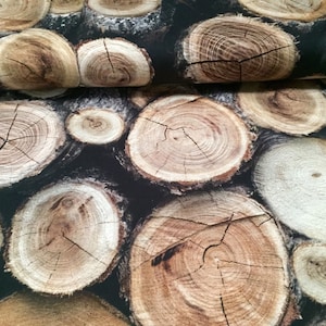 Wood Log Stump Curtain Upholstery Cotton Fabric Material Digital Print Cloth - 54&quot;/138cm Wide - Wood Log Stump Print Canvas