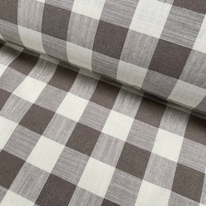 Gingham Linen Checked Linen Fabric Plaid Material Buffalo Check Cotton Yarn Tartan - 59&quot; or 150cm wide - Taupe Brown & White
