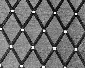 Linen Look Embroidered Rhombus Culla Fabric Furnishing Curtain Upholstery Dressmaking Cotton Lurex Material - 55"/140cm Wide - Black & Grey
