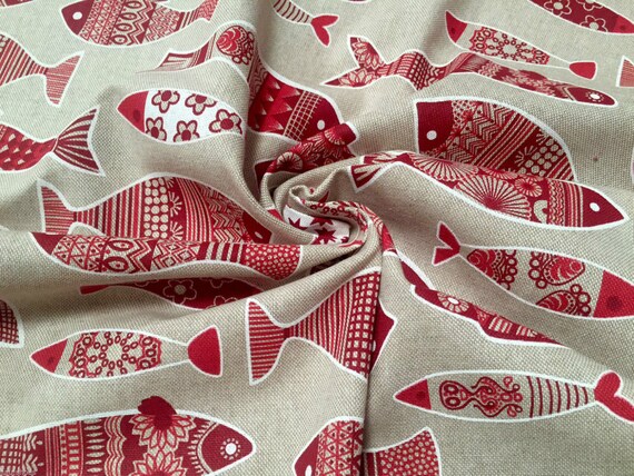 Sea World Linen Fish Linen Look Curtain Craft Upholstery Designer Cotton Fabric
