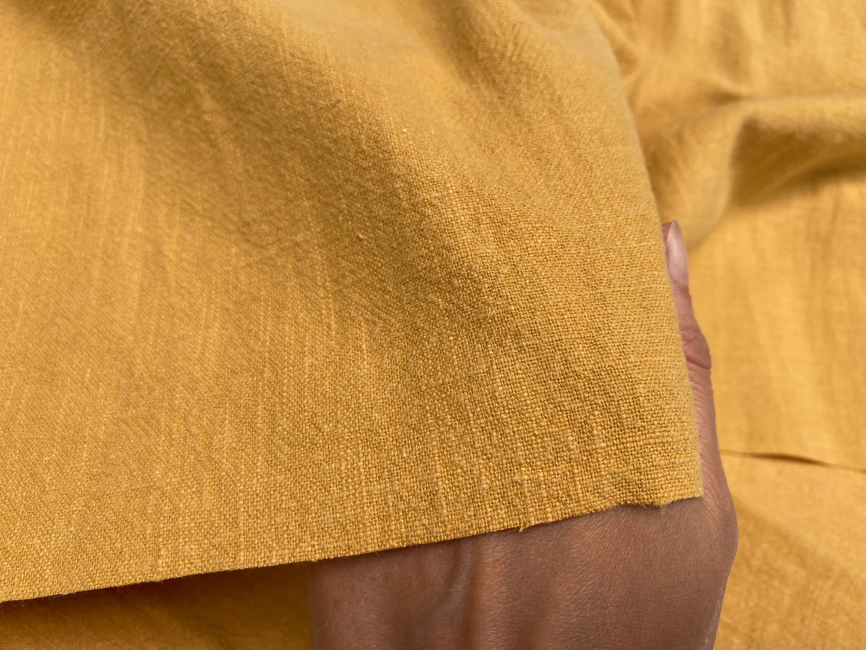 Mustard Stone Washed Pure Plain Linen Fabric Material - 100% Linens Home Decor Bedding Clothes Curtains - 55" 140cm Wide