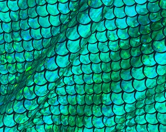 Mermaid Holographic Green Scales Poly Spandex Stretch Fabric by-the-ya–  Peridot Clothing