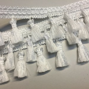 Fringe Tassel Trim Ghirlanda, Bobble Ribbon, Nastro con nappe per tende in tessuto artigianale - qualsiasi lunghezza - BIANCA