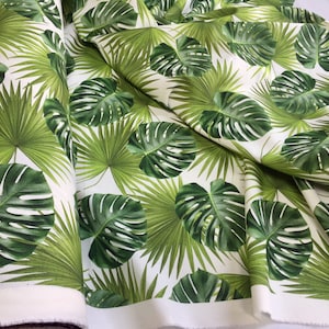 GREEN PALM LEAVES Cotton Fabric for Curtain Upholstery digital tropical leaf print 140cm wide image 4