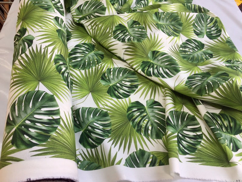 GREEN PALM LEAVES Cotton Fabric for Curtain Upholstery digital tropical leaf print 140cm wide image 4