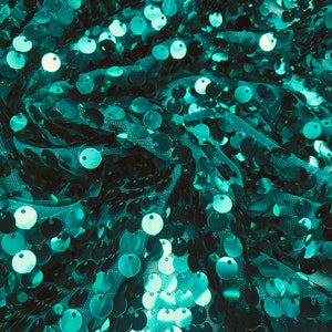 9mm Sequin Fabric Material Stretch Sparkling Paillettes Sequins - 130cm wide - Turquoise Blue