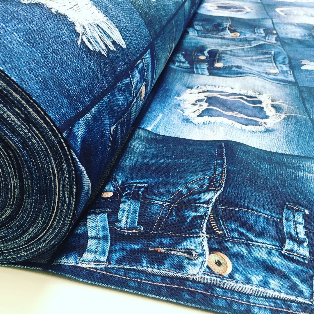 DIGI DENIM JEANS Effect Fabric for Furnishing Curtains, Backdrop