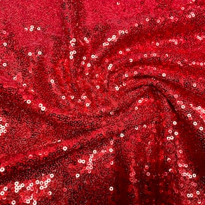 3mm Mini Sequins Fabric Material - 1 way stretch - 130cm or 51&quot; wide - Sparkling Paillettes - Red