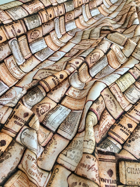Wine Cork Cotton Fabric Digital Print Designer Curtain Etsy
