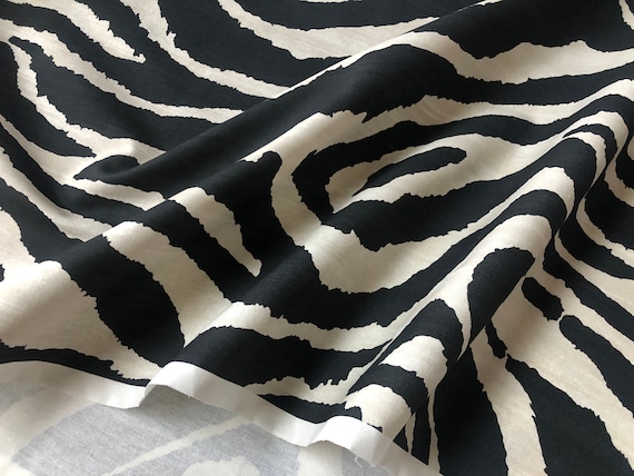 African BLACK CREAM Zebra Stripes Print Linen Look Cotton Fabric