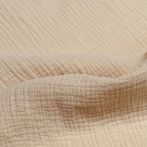 Double Gauze MUSLIN 100% Cotton Fabric Curtains Fine Cheese Baby Cloth Linen Look Event Wedding Textile - 55&quot;/140cm Wide - Beige