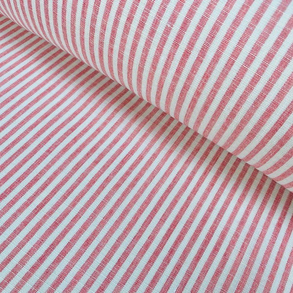 Candy Stripe Linen Fabric Light Cotton Material Cute Striped White Lines Home Decor, Dressmaking - 59" or 150cm wide - Pink