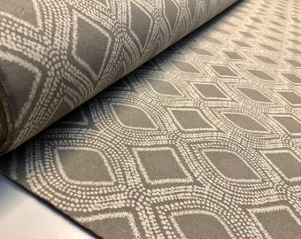 Art Deco Damask Rhombus Diamond Print Fabric Floral Cotton Material for Curtains Upholstery Home Decor - 140cm wide - Taupe Grey Cream