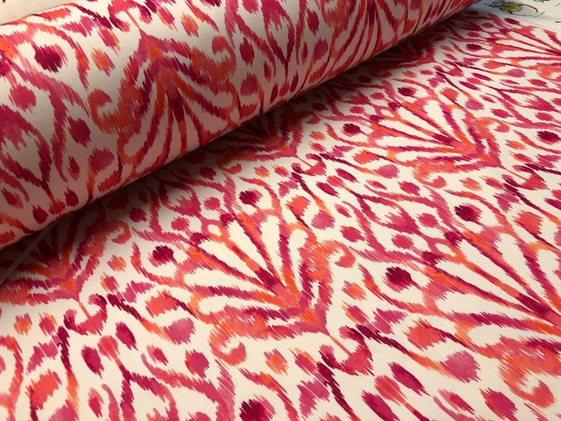 Roze Ikat Floral Fan Damask Flower Fabric Geometrisch Paisley Katoen Materiaal Gordijn Bekleding Home Decor 55/140cm breed afbeelding 1