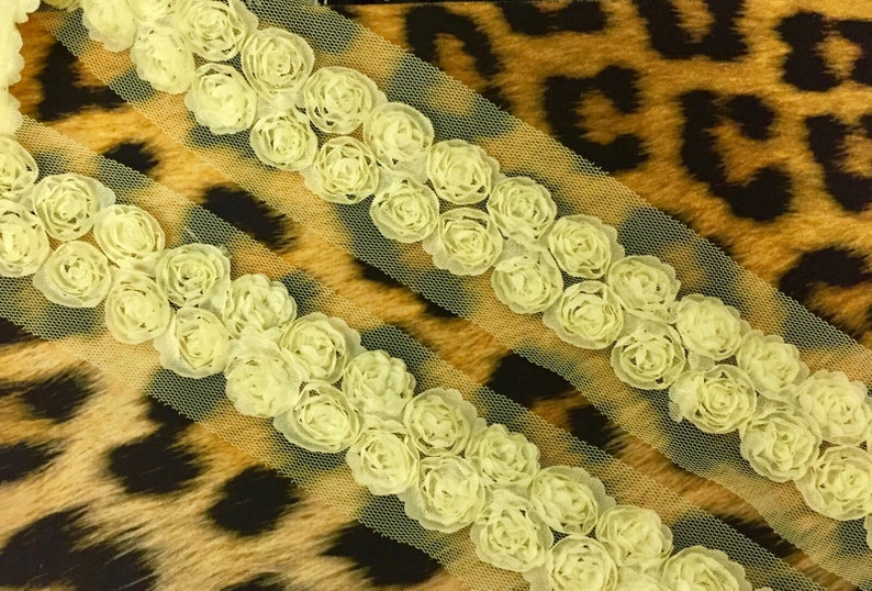 Rose Flower Lace Fabric Trim Bridal Flowers Net Tulle Etsy UK