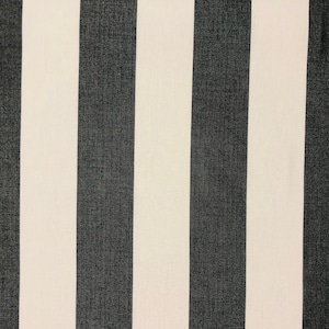 May include: Black and white striped fabric with a subtle texture. The fabric has a classic striped pattern.