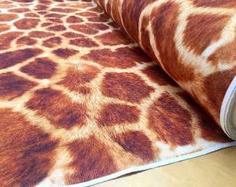 Giraffe Fabric Digital Animal Print Cotton Material - cortinas, decoración, vestido, mobiliario - Marrón, Bronce y Crema Cuadrados -55''/140cm de ancho