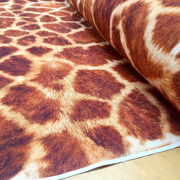 Giraffe Fabric Digital Animal Print Cotton Material - rideaux, décor, robe, mobilier - Carrés Brun, Bronze & Crème -55''/140cm de large