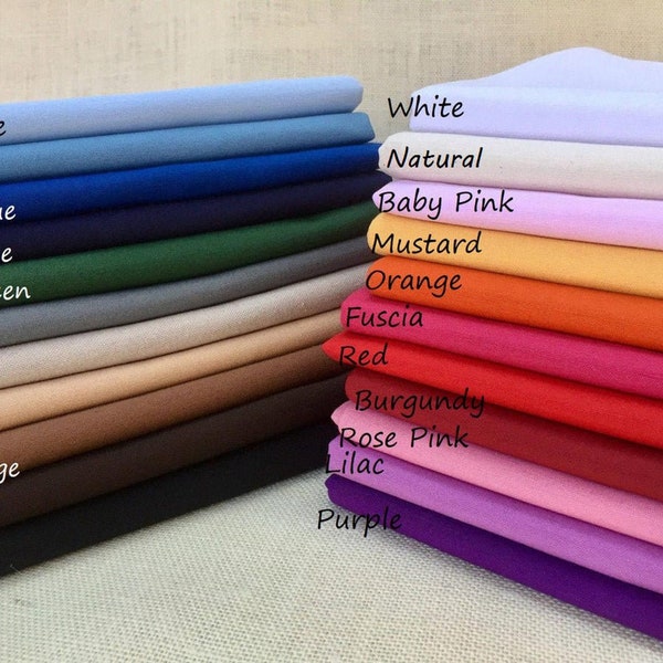 Plain Cotton Ottoman Fabric Material Cotton - 280cm Extra Wide - Mixed Colours