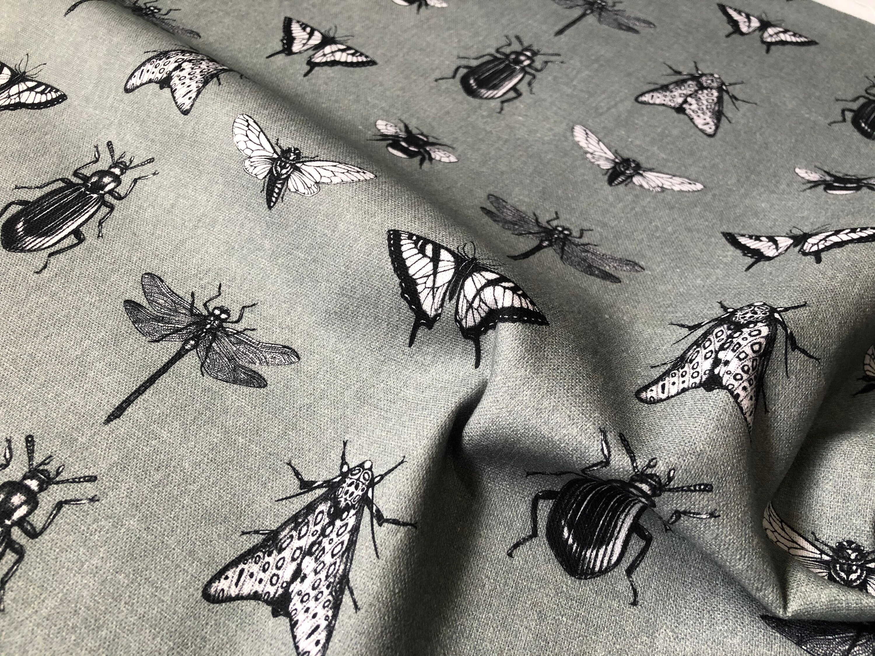Grey Bugs & Insects Fabric for Curtains Upholstery Dressmaking - Bee ...