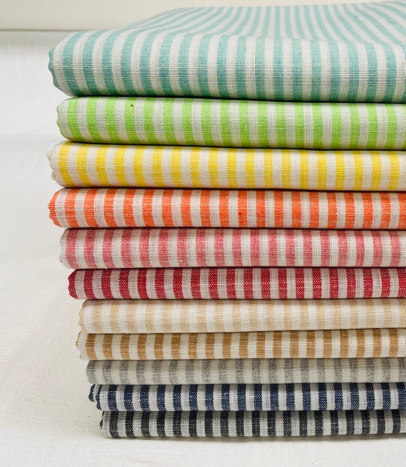 striped linen dress fabric Striped Linen Fabric by Yard or Meter - Natural Grey Blue Stripes -  Softened Linen for Curtains Towels Clothes - Heavy Duty Grain Sack Style