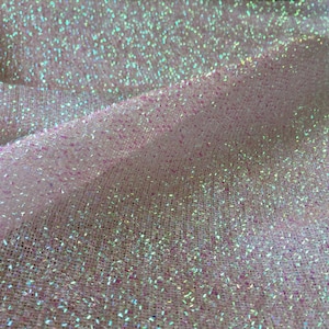 Sparkling Tinsel Lurex Fabric Stretch Metallic Glitter Lametta Shimmer Material 59&quot; or 150cm Wide - Iridescent Pink