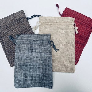Sacchettini in Juta - Bustina Regalo per Matrimonio - Sacco in Lino - 9,5 cm x 13 cm (Rosso, Grigio, Marrone, Naturale)