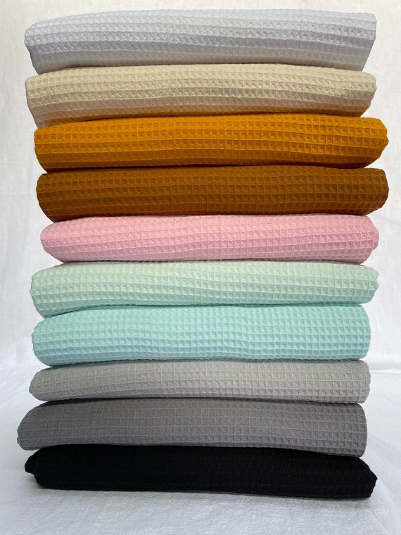Cotton WAFFLE Pique Honeycombe Fabric Material 150cm Wide Ecru