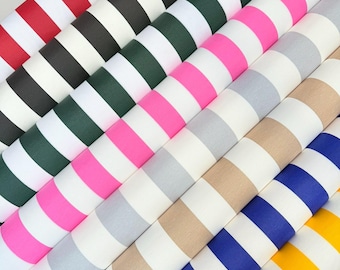 Teflon-Coated Outdoor Fabric – White Striped Waterproof Material for Cushions, Awnings, Canopy, Patio – 140cm Wide