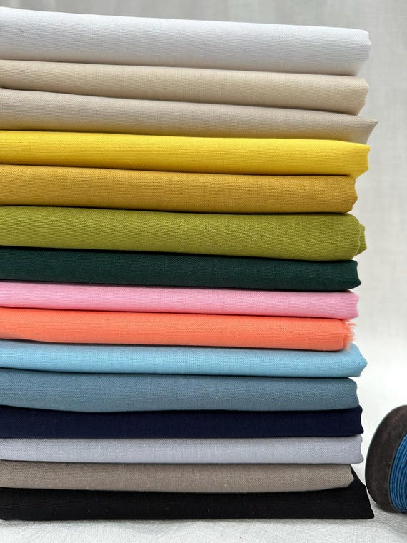 Classic Linen Cotton Blend Plain Fabric Material Lightweight Home Decor Bedding Clothes Curtains - 140cm wide