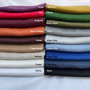 Pure Plain Linen Fabric Material Lightweight Linens for home decor, bedding, clothes, curtains - 140cm wide - 19 colours