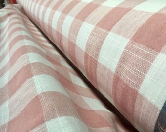 Gingham Linen Checked Linen Fabric Plaid Material Buffalo Check Cotton dressmaking curtains 140cm wide- Pink & White Checks