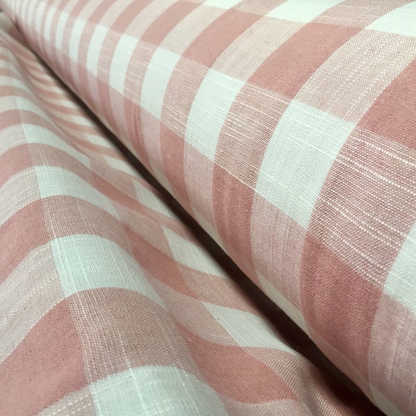 Gingham Linen Checked Linen Fabric Plaid Material Buffalo Check Cotton dressmaking curtains 140cm wide- Pink & White Checks