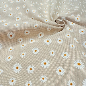 Mini madeliefje Bloemenprint stof linnenlook woondecoratie gordijnstof bekleding Culla gele kamille Materiaal - 55"/140 cm breed canvas