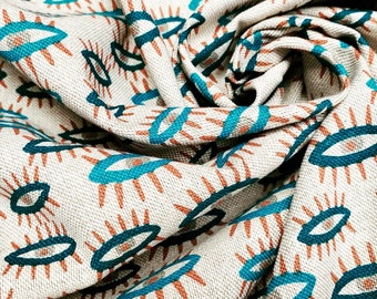 Teal Turquoise Eyes Fabric Watching Eye Print Material - Dressmaking Home Decor Curtain Upholstery Textile - 140cm (55") wide