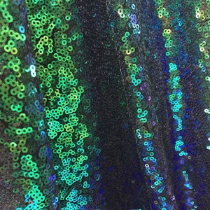 3mm Mini Sequins Fabric Material - 1 way stretch - 120cm or 47&#39;&#39; wide - Sparkling Paillettes - Iridescent Green Purple