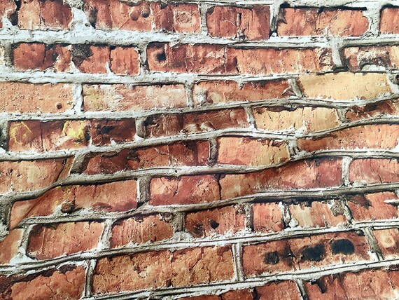 Brick Wall Effect Cotton Fabric Red Bricks Stone Print
